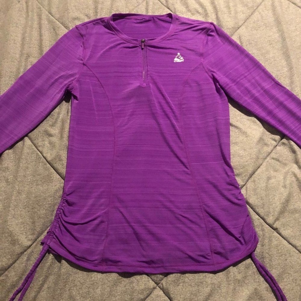 Gerry Womens Purple Space Dye Quarter Zip Long Sleeve Ruched Side Activewear Top